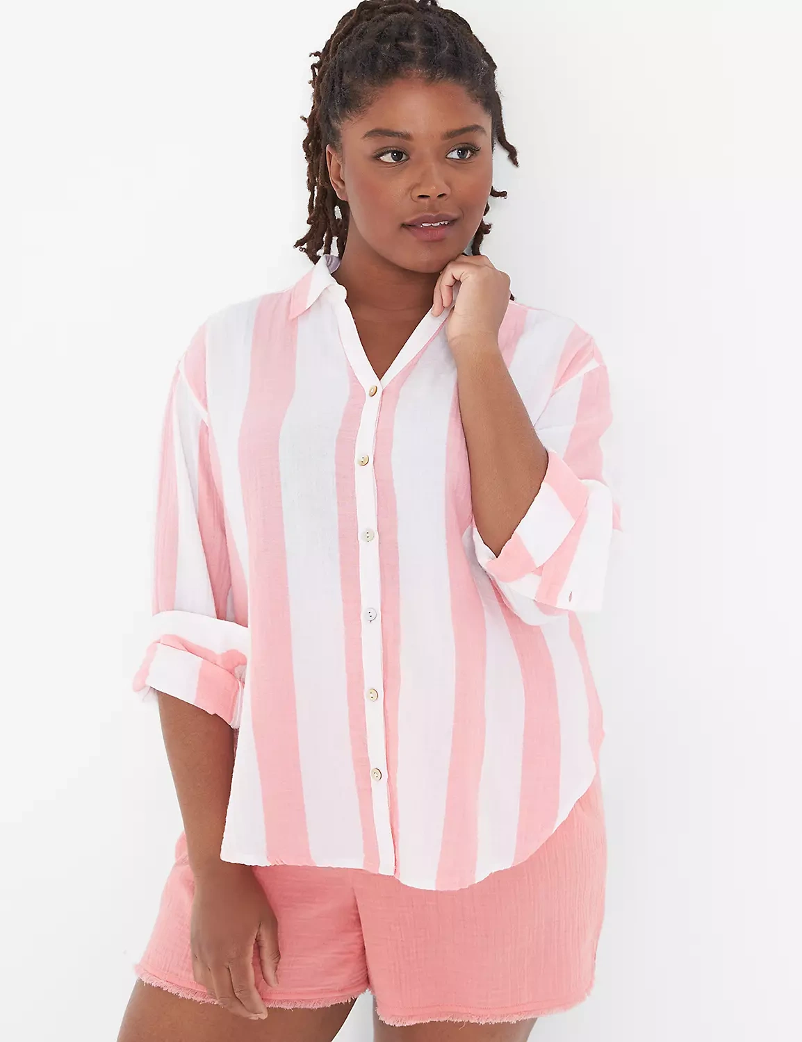 Gauze Button-Down Beach Top